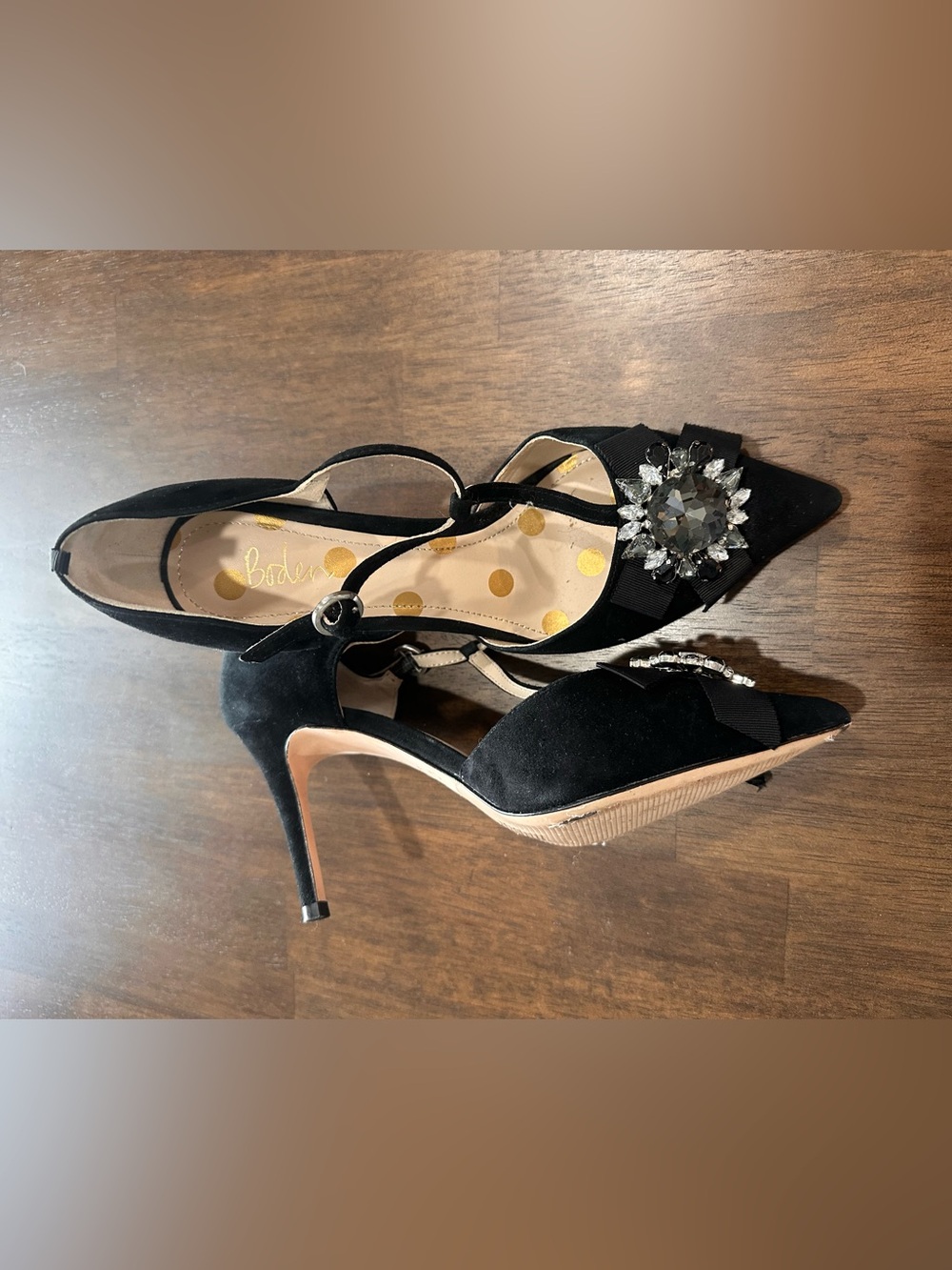 Boden Cordelia black T-bar pumps with jewel-embellished grosgrain bow Size 38 - Picture 11 of 11